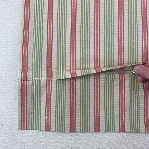 Pair Designer Kravet Laura Ashley Cream Green Pink Ticking Stripe Pillow Covers - Picture 5 of 6